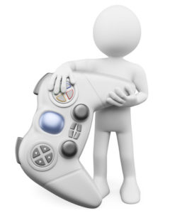 3D white people. Child with a gamepad