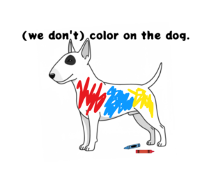 (we don't) color on the dog logo