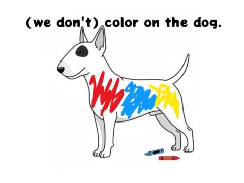 (we don't) color on the dog logo